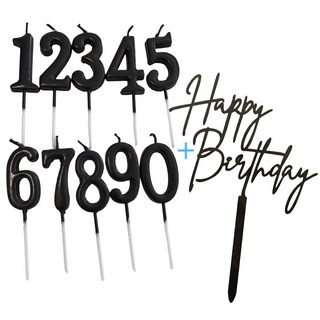 블랙 숫자초 올넘버(0~9) 세트+생일토퍼 세트, 1세트, 35g, 무향