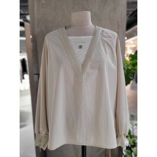 [ZOOC] 로고 포인트 브이넥 블라우스 (Z243MSC022)