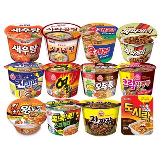 [한번에먹자쇼핑몰] 컵라면 큰사발 모음집 / 새우탕+사리곰탕+육개장+짜파게티+진라면순한맛+열라면+오동통면+크림진짬뽕+도시락+김치왕뚜껑+콕콕콕스파게티+진짜장 / 각1개씩, 12개