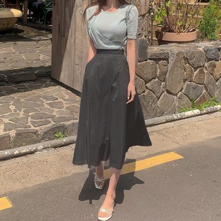떳다그녀 모네아 핀턱 플레어핏 바스락 미디 치마 봄여름 데일리 빅사이즈 2기장 A라인 롱스커트