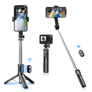 NICESUN 미니 블루투스 휴대폰 삼각대 스마트폰/카메라/고프로 삼각대 셀카봉 71cm P06, 블랙, 1개