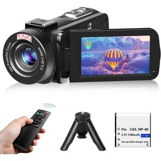 8K 비디오 카메라 캠코더 6400만 화소 IR 야간 투시 브이로깅 카메라 18배 줌 3.0인치 유튜브용 LCD 플립 터치스크린 캠코더WiFi 포함 64G SD 카드 리, Black