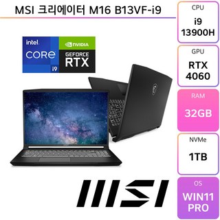 MSI 크리에이터 M16 B13VF-i9, WIN11 Pro, 32GB, 1TB, 블랙