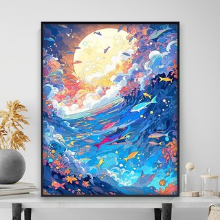 코지하루 DIY 명화그리기 유화 그림 그리기 아크릴화 30x40 40x50, 해저세계 30x40 (B536), 1개