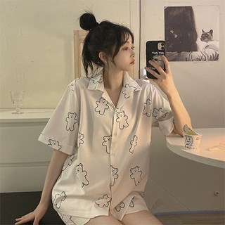 시크베리 여성용 심플 홈웨어 반팔 반바지 여름 파자마 잠옷 세트