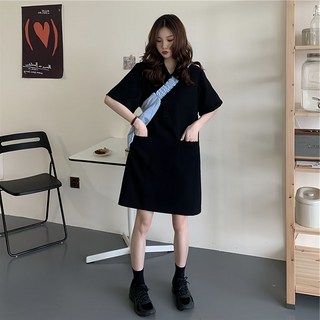 BIKASU 여성 여름 셔츠 원피스 빅사이즈 폴로카라 스트레이트 원피스