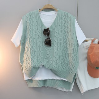 달콩 피셔브이넥언발니트조끼 여성 데일리룩 베이직