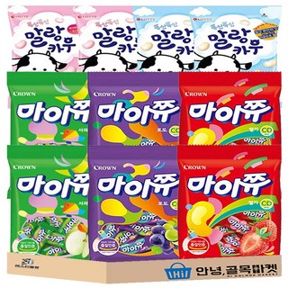 [안녕골목마켓] 젤리 5종 10입 세트 ( 마이쮸 포도 2개 사과 2개 딸기 2개 말랑카우 밀크 2개 딸기우유 2개 ) 마이쭈 말랑카우 총 5종 세트, 10개, 72g