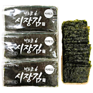 바로군 시장김 파래김 돌김 곱창김 즉석구이김 조미김, 1세트, 1_자른 조미 파래김 6봉