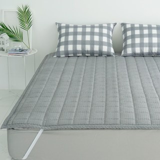 바숨 고정밴드 시어서커 여름 침대패드, 체크그레이
