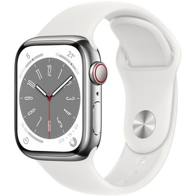 Apple 애플워치 8, 41mm, GPS+Cellular, 스테인리스, 실버 / 화이트 스포츠밴드