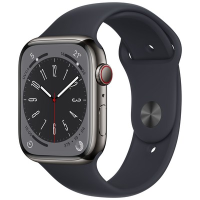 Apple 애플워치 8, 45mm, GPS+Cellular, 스테인리스, 그래파이트 / 미드나이트 스포츠 밴드