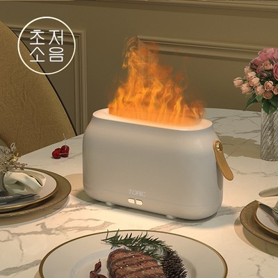 TORIC 초저소음 불꽃조명 초음파 가습기 LED 무드등 모닥불 벽난로 인테리어 아로마 무드등 디퓨저 미니 가습기 크리스마스 선물, 흰색, HZ005