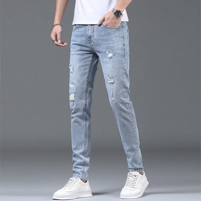  남성 봄여름 청바지 슬림 스판 캐주얼 찢청 데님팬츠 Men's jeans 