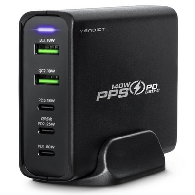  벤딕트 140W 초고속 5포트 PD 3.0 PPS QC 듀얼 USB C타입 아이폰 맥북 그램 멀티 충전기, 1개 _한번에 여러 기기를 충전하세요