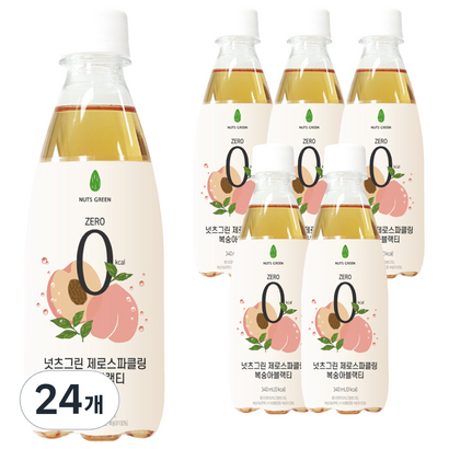 넛츠그린 제로 스파클링 복숭아 블랙티, 350ml, 24개