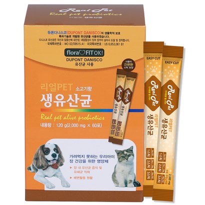 리얼PET 반려동물 생유산균 소취영양제, 소고기향, 2g, 60개, 장건강