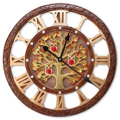 골드디자인 돈나무 부엉이 골드도금 무소음 벽시계 풍수 인테리어 벽걸이 시계