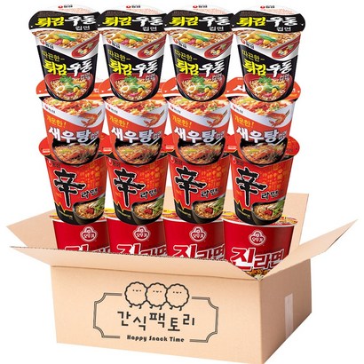 [간식팩토리] 신라면4+진라면4+튀김우동4+새우탕4 소컵라면 16개, 1세트