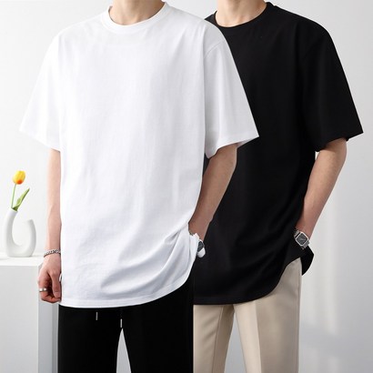 [ 자체제작]데일리 워싱 레이어드 트임 오버핏 반팔 티셔츠