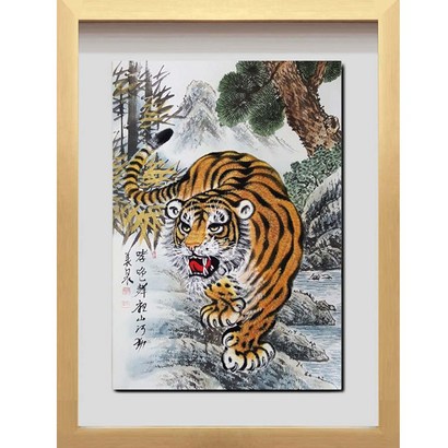 진품 황 랑이그림 풍수 건강 합격 그림 액자 액운막는 생기 부자되는  액운 막는 동양화그림