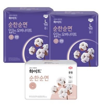 화이트 순한순면 입는 오버나이트 팬티형 생리대  8개입  순한순면 슬림 중형 날개형 16개입