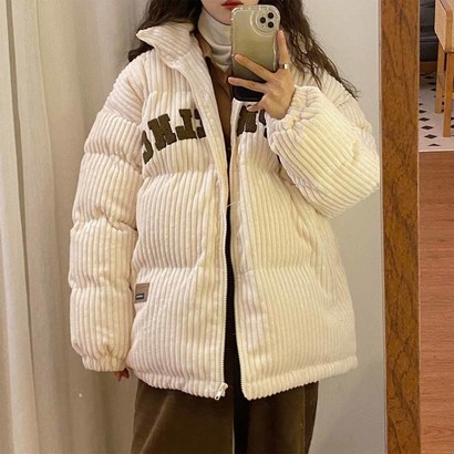 여성 코듀로이 패딩 빈티지 보온 심플 두꺼운 오버핏 골덴 다운 자켓 상의 corduroy added jacket JX1559