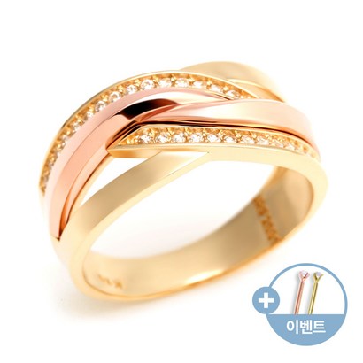 [비앤비골드]18K 두줄 꼬임 콤비 큐빅 여성반지 RCS2615