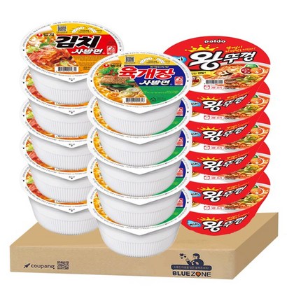 블루존 미니 컵라면 세트 (육개장 사발면5+김치 사발면5+미니 왕뚜껑5)
