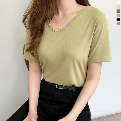 티데일리 여성용 초크초크 V넥 루즈핏 스판 레이온 반팔 티셔츠