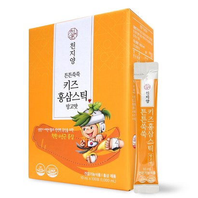 천지양 튼튼쑥쑥 키즈홍삼스틱 망고맛 100포
