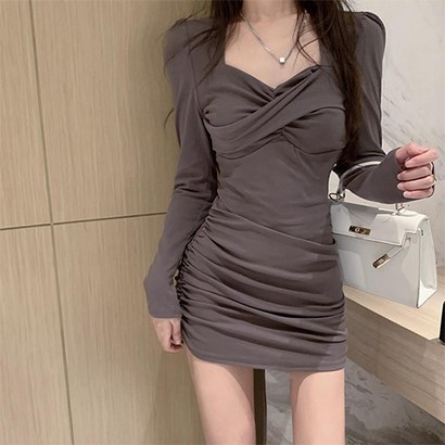 감성갤러리 가을겨울 스퀘어넥 셔링 슬림 여성 미니 원피스 섹시룩 데이트룩 여친룩 S-C002