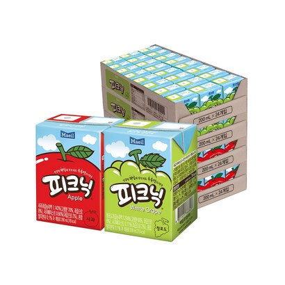 매일유업 피크닉 사과 200ml 24팩 + 피크닉 청포도 200ml 24팩, 1세트