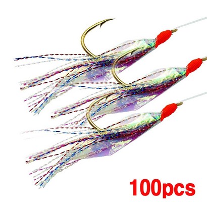 국산 수작업 지선교체용 어피바늘 100pcs 볼락 열기 고등어 묶음바늘, 100개