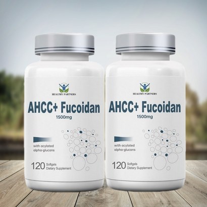 헬시파트너 AHCC 후코이단 1500mg 베타글루칸 표고버섯 균사체 알파글루칸 미역귀 무관세, 2개, 120정