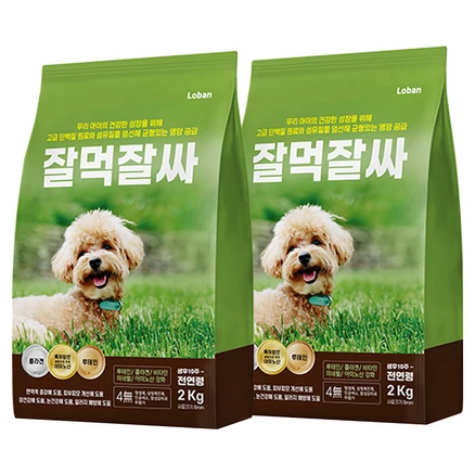 잘먹잘싸 전연령 강아지 건식사료, 닭+연어, 2kg, 2개
