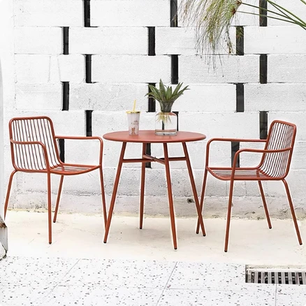 오르 심플한 야외테이블세트 까페 야외의자 테라스테이블 야외용 철제테이블 2인세트, 레드