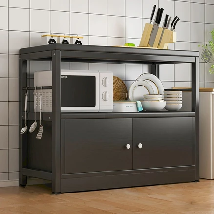 SeekFun 주방 수납 진열장 렌지대 선반 보조 하부장 수납장 테이블 다용도 거실 대형 정리대 800/1000, 블랙/Black
