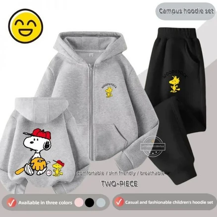스누피 남녀공용 후드 지퍼 셔츠 세트 캐주얼 패션 가디건 스포츠 바지 3-14 세 2200088