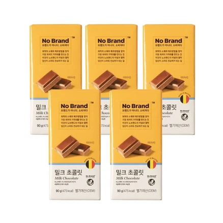 노브랜드 밀크초콜릿 100g x 5개 총 500g, 90g