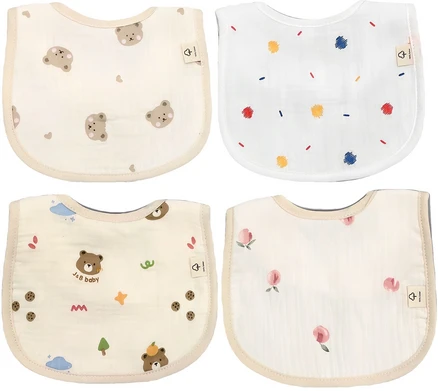 럭셔리베이비 6중 요루거즈 턱받이 4장 세트 기본형 D, 하트곰 + 숲속곰 + 컬러도트 + 복숭아, 4개입, 1개