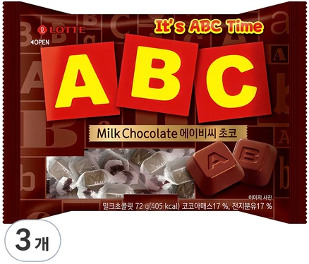롯데웰푸드 ABC 초콜릿, 187g, 3개
