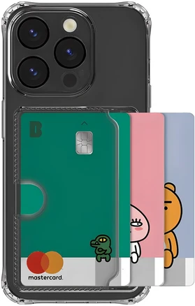 까미또 아이폰14프로 디펜더 카메라보호 카드 3장 수납 사이드 휴대폰 케이스, 투명