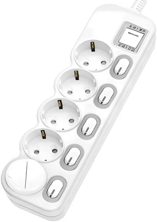 에코파워탭 LED 개별 과부하차단 멀티탭 전선형 5구 EPM-L305SS + 안전커버 랜덤발송, 1.5m, 혼합색상, 1개