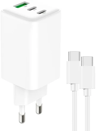 홈플래닛 GaN PD PPS 65W 3포트 초고속 멀티충전기 + CtoC 1.5m 케이블 세트 (노트북 충전용), 화이트, 1세트