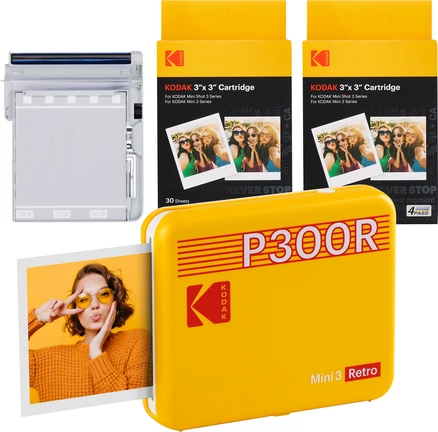 코닥 미니 3 레트로 포토프린터+카트리지 68매 번들, P300R, 옐로우