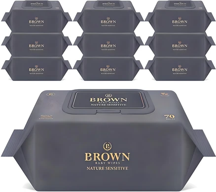 브라운 네이처 센시티브 아기물티슈 캡형, 73g, 70매, 10개