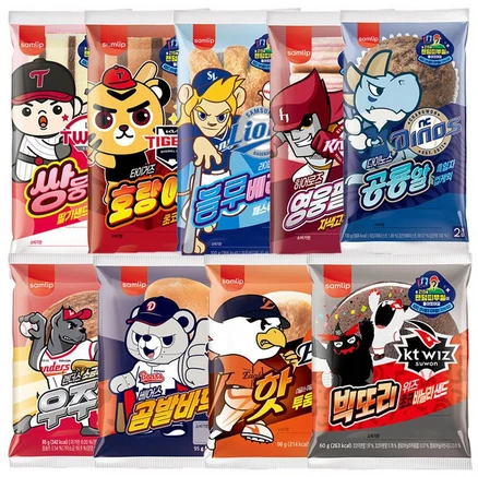 KBO 삽립 콜라보 프로야구 빵 출시 띠부실 크보빵 1세트(랜덤 10봉), 90g, 10개