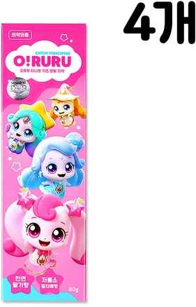 캐치티니핑 O!RURU 티니핑 키즈 치약 80g 천연딸기향 저불소 충치예방, 4개