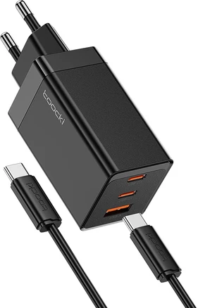 Toocki 툭키 GaN 67W PPS PD3.0 C타입 3포트 급속충전기 멀티어댑터 100W C타입 고속 충전기 케이블, 1개, 블랙